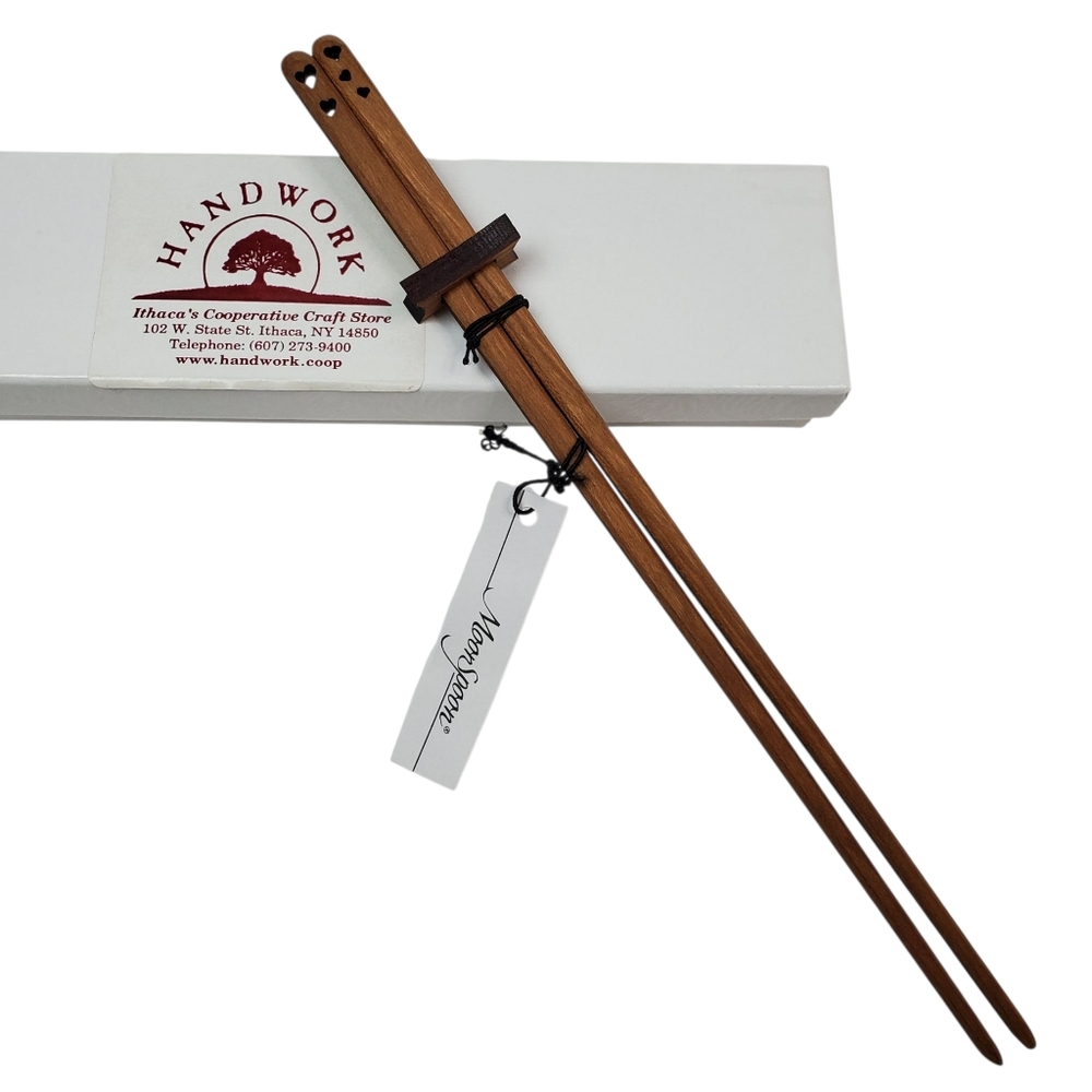 Handwork | Hand Carved Cherry Wood Heart Chop Sticks